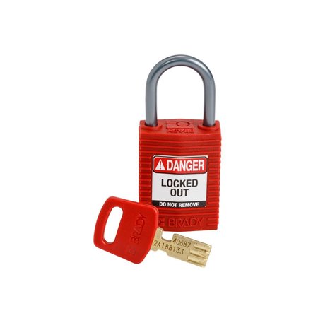 BRADY Compact SafeKey Key Retaining Nylon Padlock 1 in Aluminum Shackle KD Red 1PK CPT-RED-25AL-KD